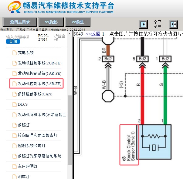 2014年丰田汉兰达爆震传感器1电路图