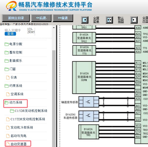 2023年东风汽车奕炫变速箱传感器电路图