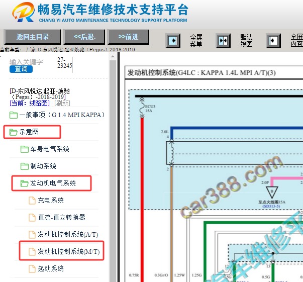 2018-2019年起亚焕驰发动机电路图资料