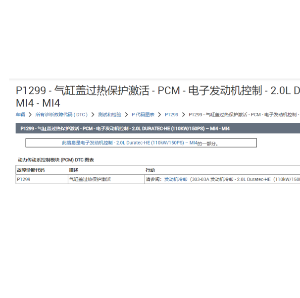 2019年福特全顺P1299故障码资料