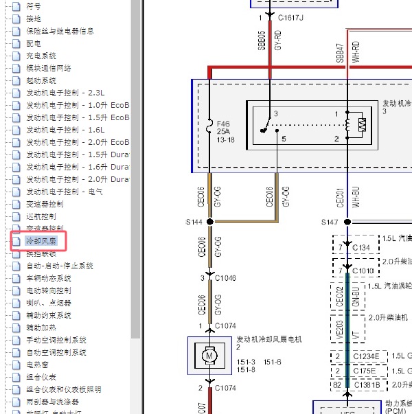 2015-2016年福特福克斯1.5风扇电路图
