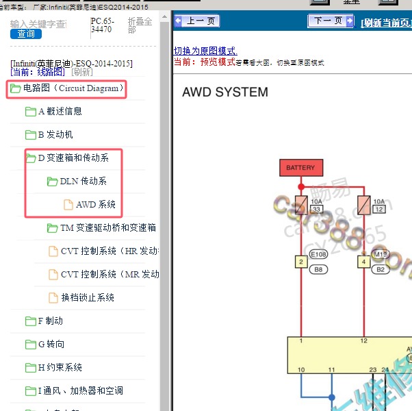 2014-2015年Infiniti(英菲尼迪)-ESQ 四驱电路图
