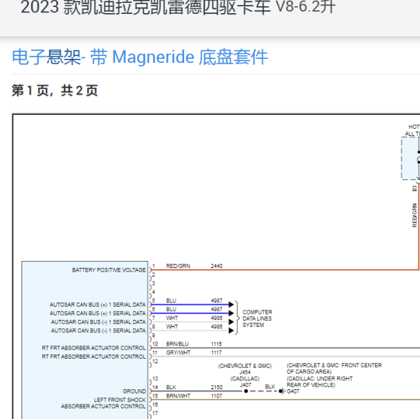 2023年凯迪拉克凯雷德悬架电路图