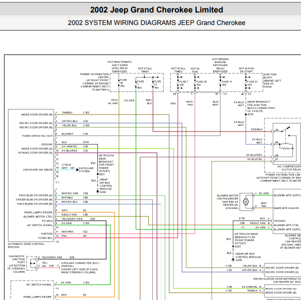 2002年吉普超级切诺基空调电路图