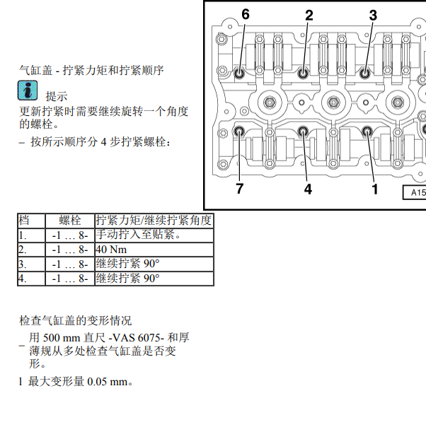 2014年奥迪A8L发动机汽缸盖扭矩
