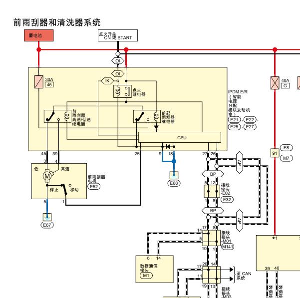 2019年日产轩逸前雨刮电路图