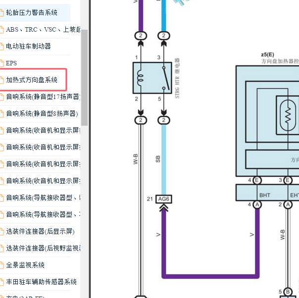 2015年丰田埃尔法方向盘加热电路图