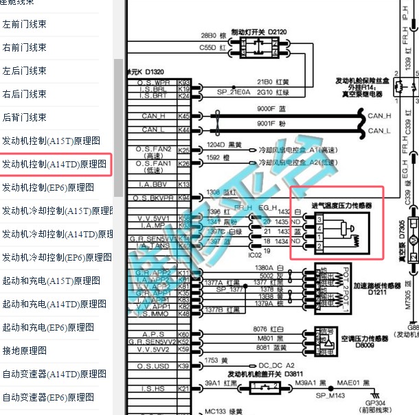 2019年东风风神AX7发动机4线进气压力传感器电路图