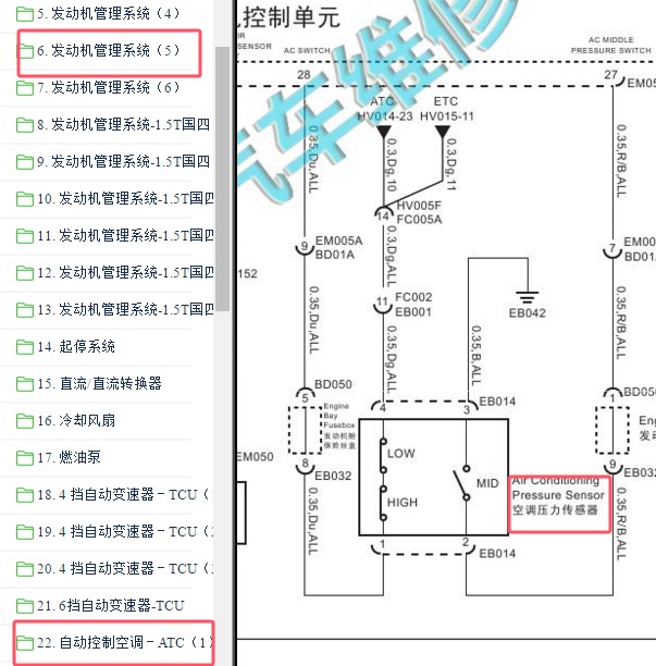 2015-2016年荣威350空调压力传感器和空调电路图