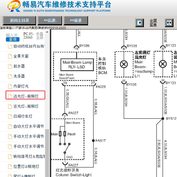 2018年上汽荣威RX5远光开关电路图