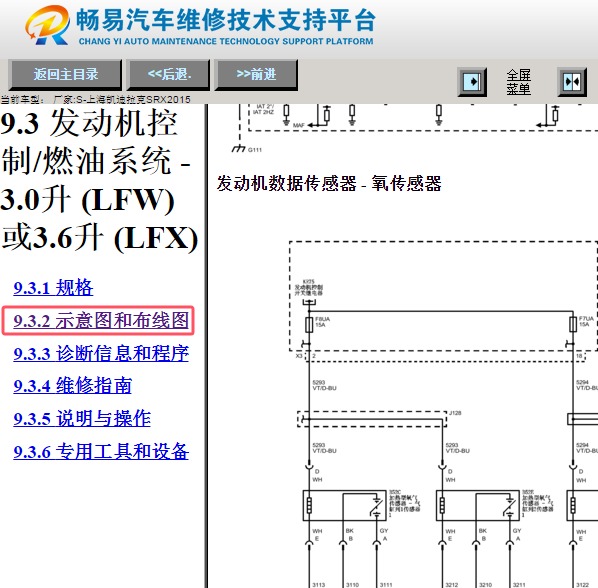 2015年凯迪拉克SRX发动机氧传感器电路图