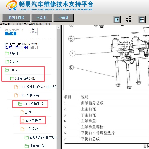 2021年长安汽车UNI-K 发动机平衡轴维修手册