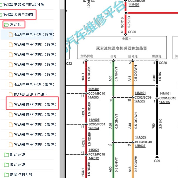 2020-2021年江铃宝典发动机尿素液位传感器电路图