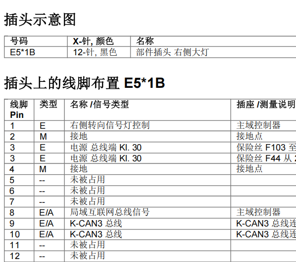 2020年宝马X1大灯电路图和针脚资料