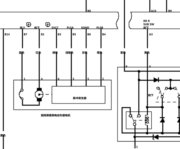 2008年讴歌MDX玻璃升降器电路图和车门针脚资料
