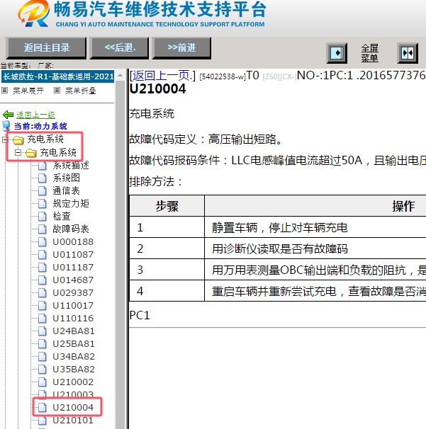 2021年长城汽车-欧拉R1（黑猫） U210004故障码维修手册