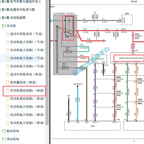 2020-2021年江铃宝典SCR继电器尿素液位传感器的火线电路图