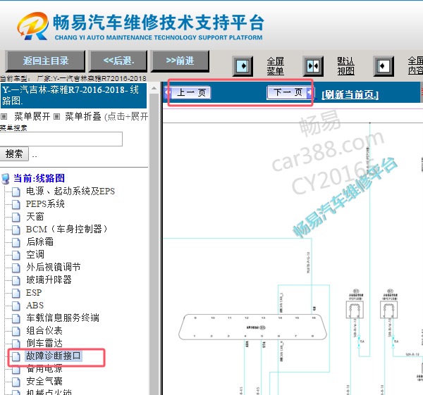 2016-2017年一汽森雅R7 OBD诊断接口电路图
