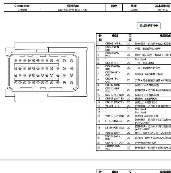 2014年福特福克斯发动机针脚定义