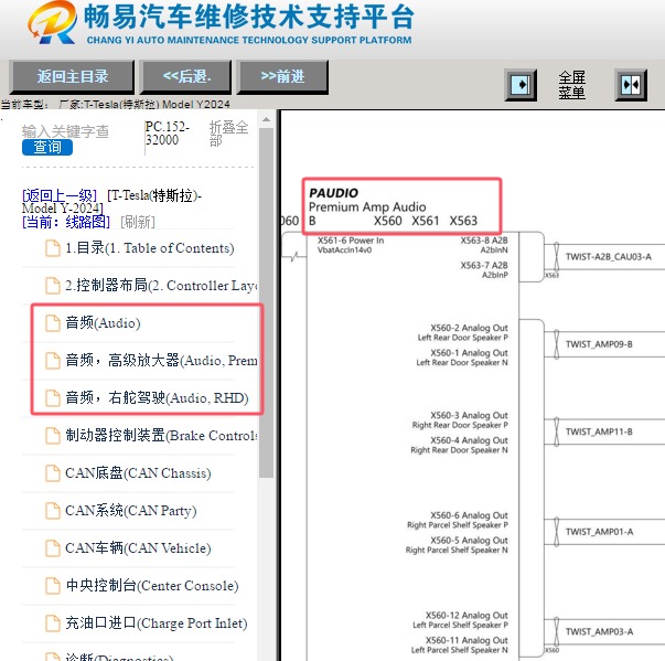 2024年特斯拉 Model Y音响电路图