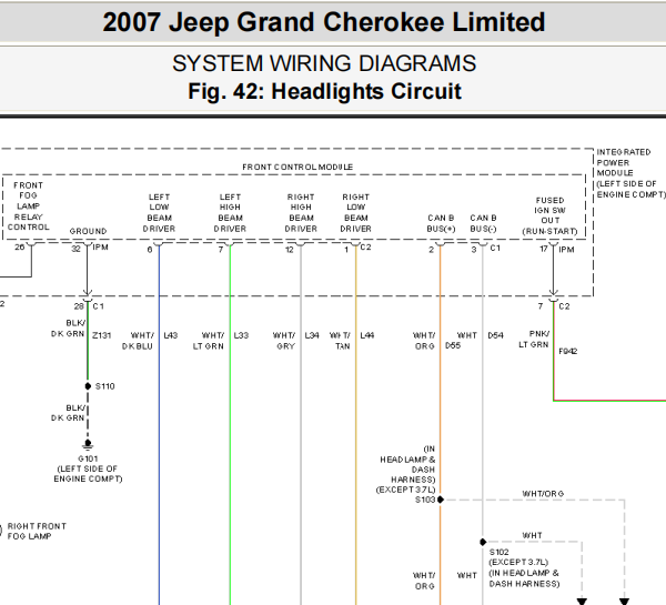 2007年JEEP 大切诺基大灯电路图