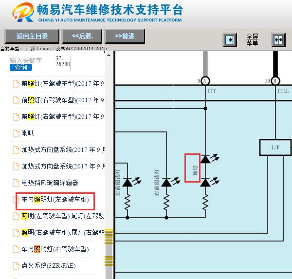 2014-2015年雷克萨斯NX200顶灯电路图
