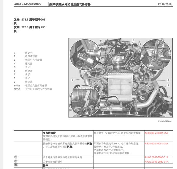 2015年奔驰C450涡轮冷却器维修手册
