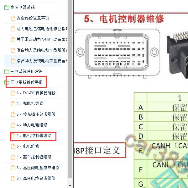 2015年比亚迪唐驱动电机控制器针脚资料