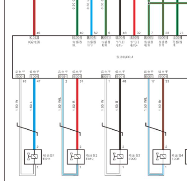 2020年大运皮卡发动机喷油嘴电路图