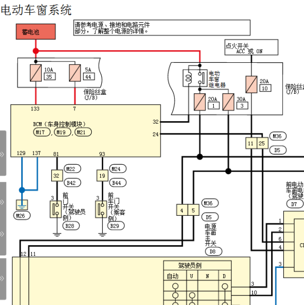 2020年日产轩逸 玻璃升降电路图