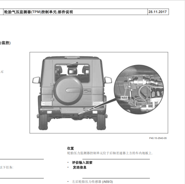 2013年奔驰G63胎压模块安装位置