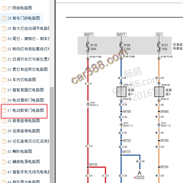 2018-2019年传祺GM8后尾门电路图