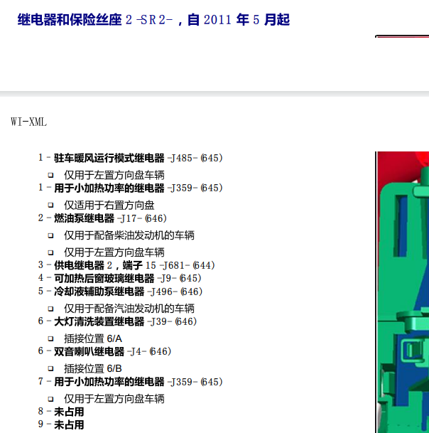 2012年大众途观全车继电器位置