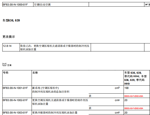 2014年奔驰威霆空调压缩机油加注量
