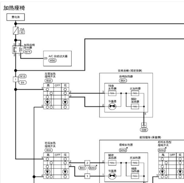 2014年东风启辰E30座椅加热电路图