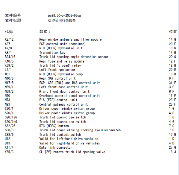 2003年奔驰S350L后备箱电路图
