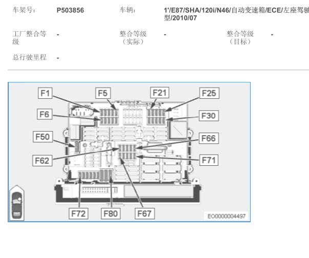 2010年宝马120i 副驾驶保险盒位置分布和电路图