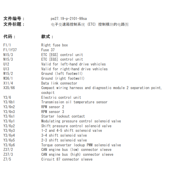 1999年奔驰S500变速箱电路图.