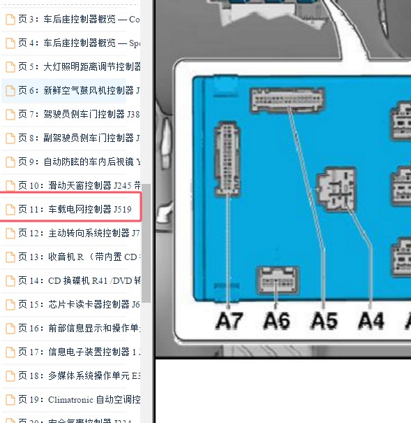 2012-2013年奥迪A5 J519针脚插头