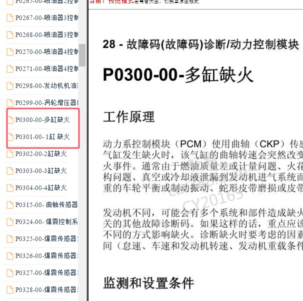 2017年广汽菲克指南者P0300故障码资料