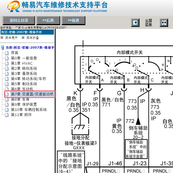 2007年别克君越变速箱系统电路图