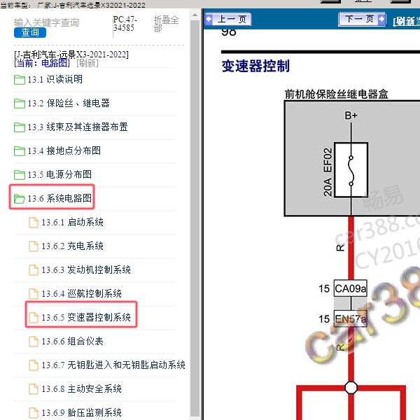 2021-2022年吉利汽车-远景X3 变速箱电路图