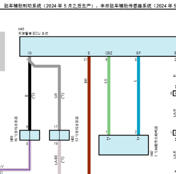 2024年丰田皇冠陆放倒车辅助传感器电路图