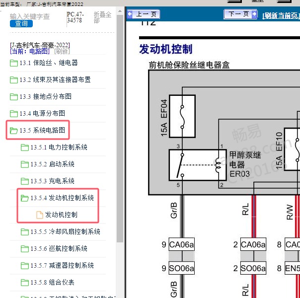 2022年吉利汽车-帝豪 发动机电路图