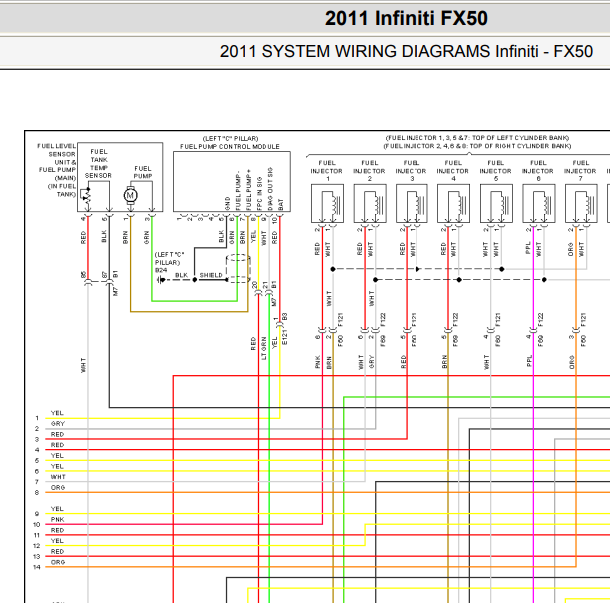 2011年英菲尼迪FX50发动机油位传感器电路图