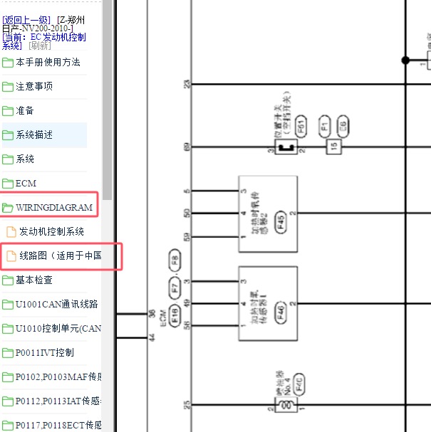 2010年日产NV200发动机电路图