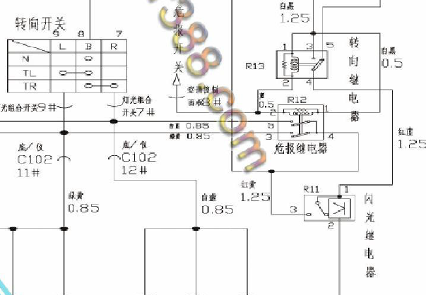 2018年奇瑞优劲三线闪光器电路图资料