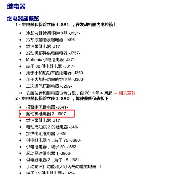 2014年大众甲壳虫起动机继电器位置