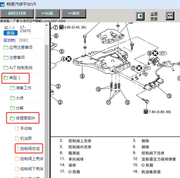 2009年日产骊威变速箱阀体部件位置