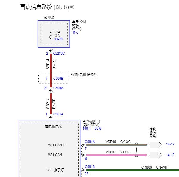 2024年福特蒙迪欧前后视摄像头电路图